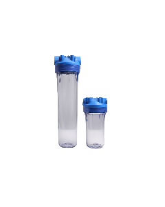 Transparant Plastic Kaarsenfilterhuis gemaakt van styreen acrylonitrile (clear), geschikt voor toepassingen in water, chemie, semiconductor, olie en gas, verf, hars en coating. Het filterhuis heeft een drukklasse van 8.6 bar en kan worden aangesloten met 